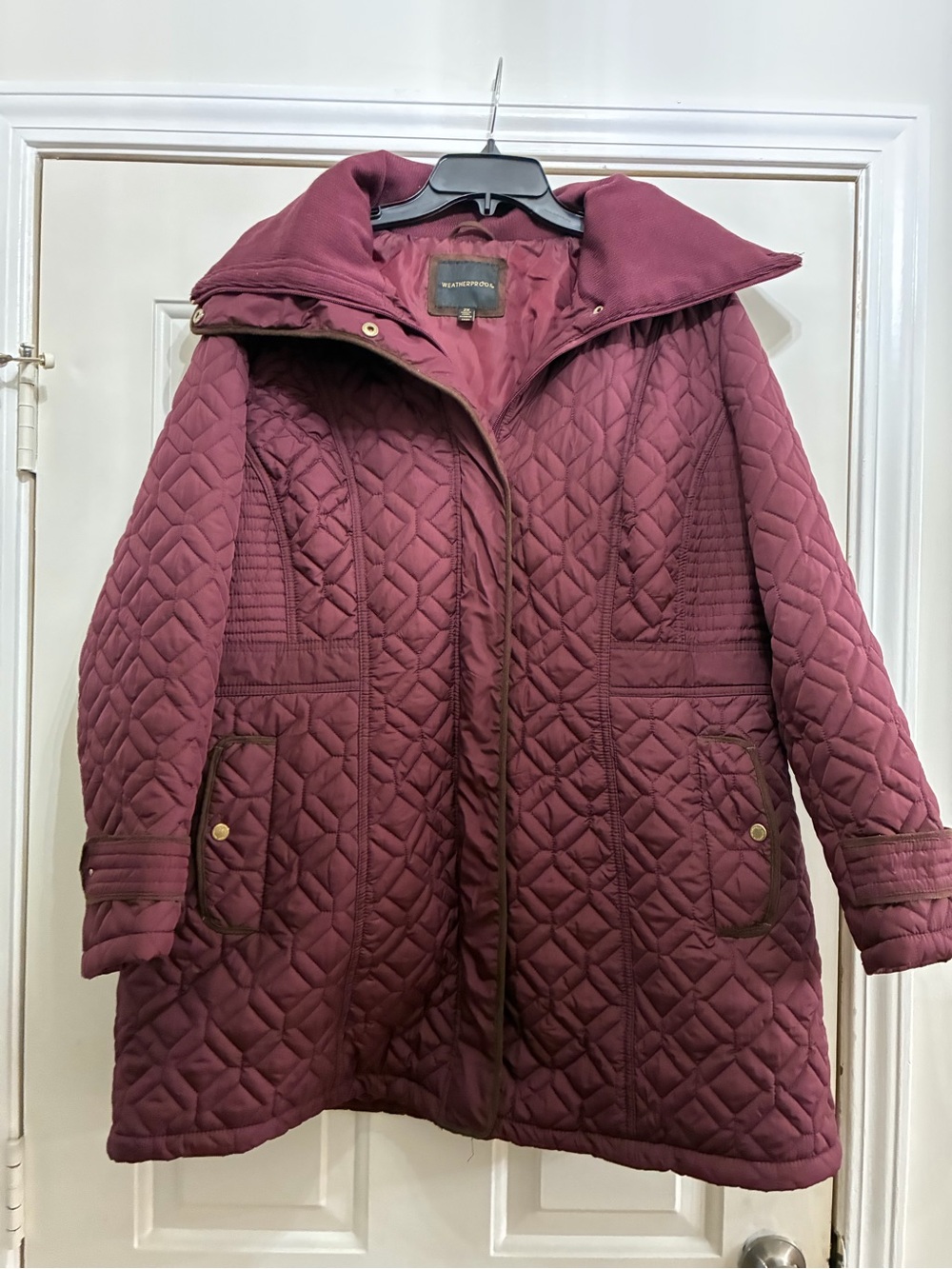 Weatherproof Quilted Pea Coat in Burgundy